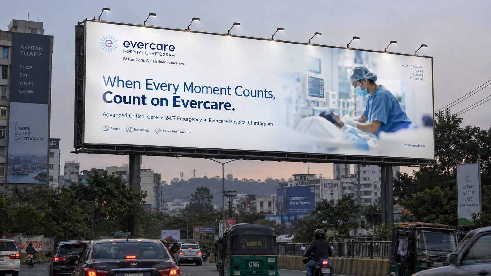 Evercare critical care billboard in Chattogram